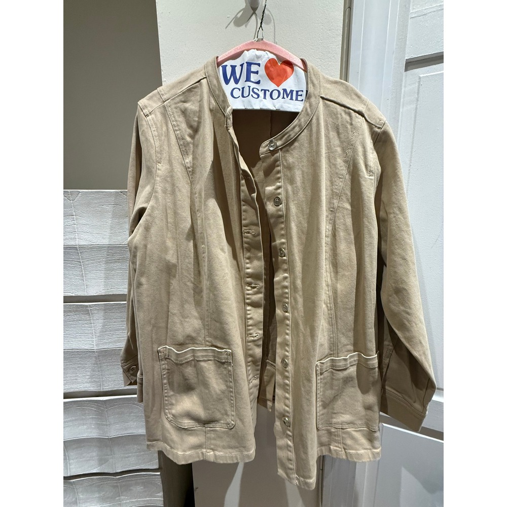 Isaac Mizrahi Live Womens 2X Tan Khaki Button Front Mandarin Collar Jacket